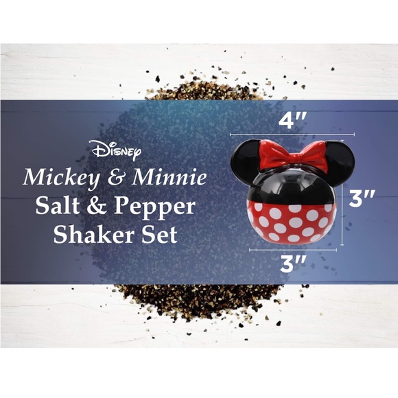 Disney Minnie and Mickey Mouse Salt and Pepper Shakers Ceramic Set Red Black - Picture 13 of 13